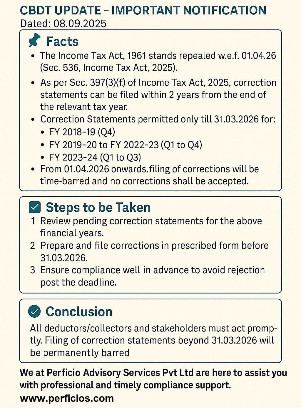 CBDT Update - Important Notification dated 08.09.2025