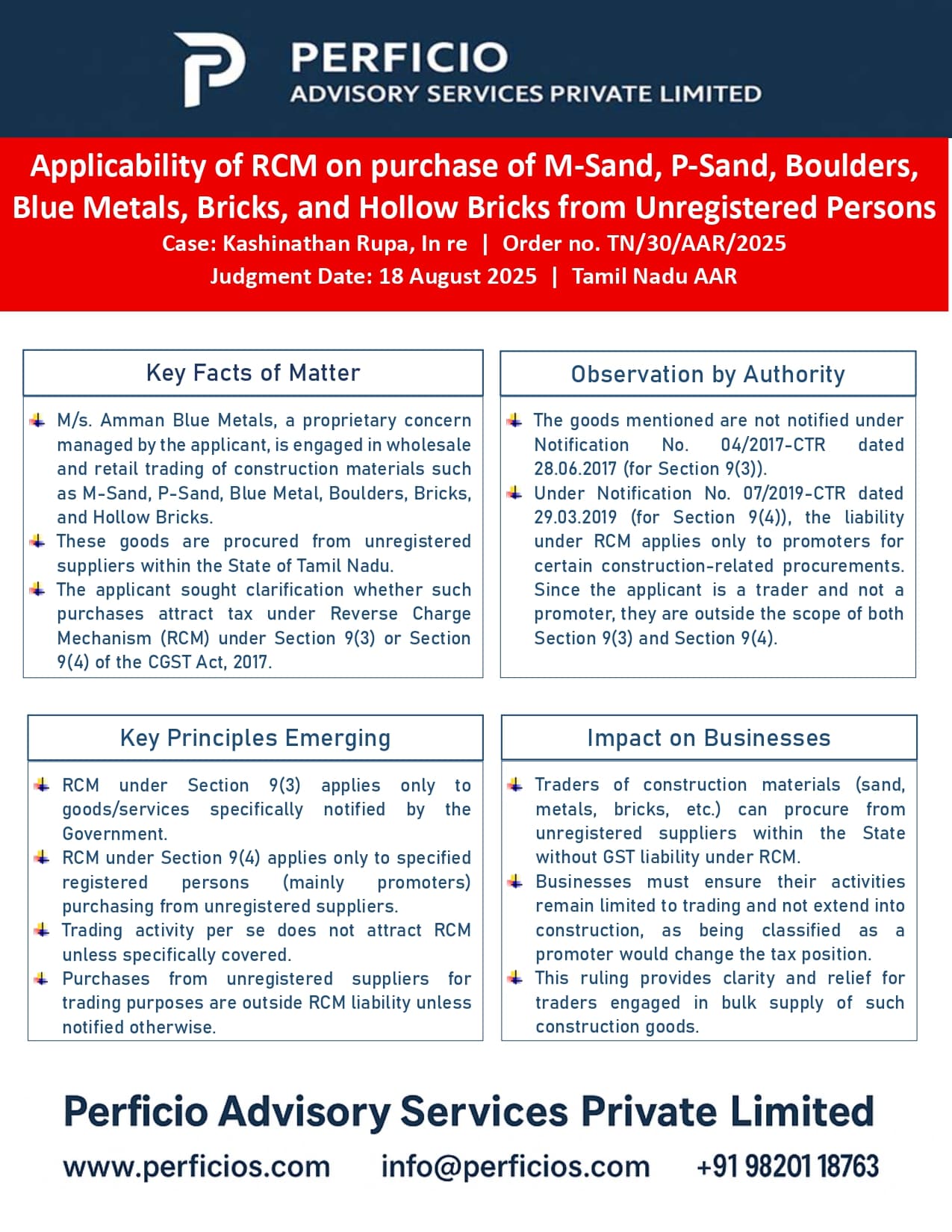 GST AAR Ruling - Applicability of RCM on Purchase of M-Sand, P-Sand, Boulders, Blue Metals, Bricks and Hollow Bricks from Unregistered Persons