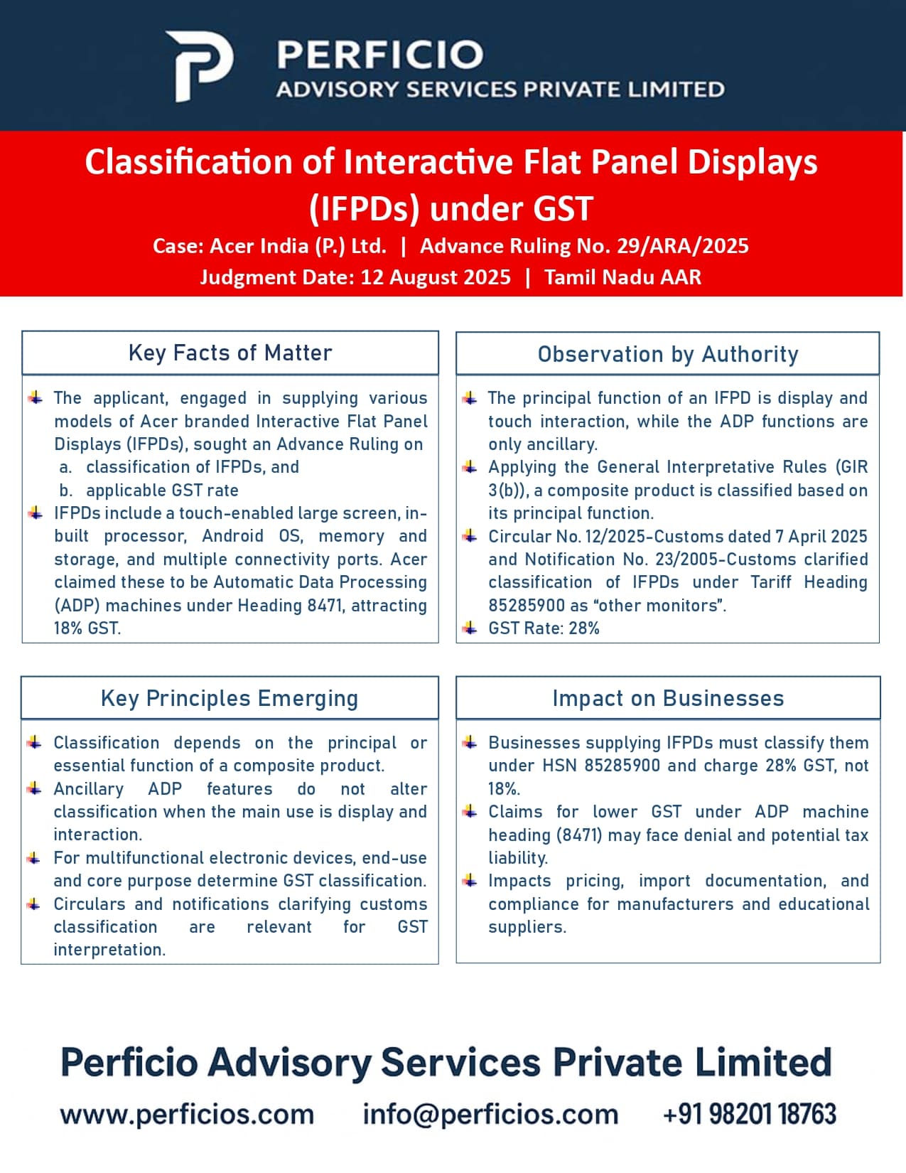 GST AAR Ruling - Classification of Interactive Flat Panel Displays (IFPDs) under GST