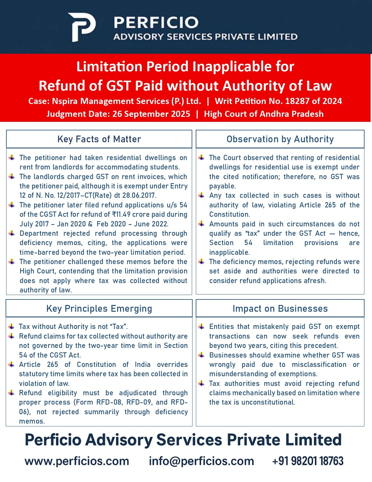 GST High Court Ruling - Limitation Period inapplicable for Refund of GST paid without Authority of Law