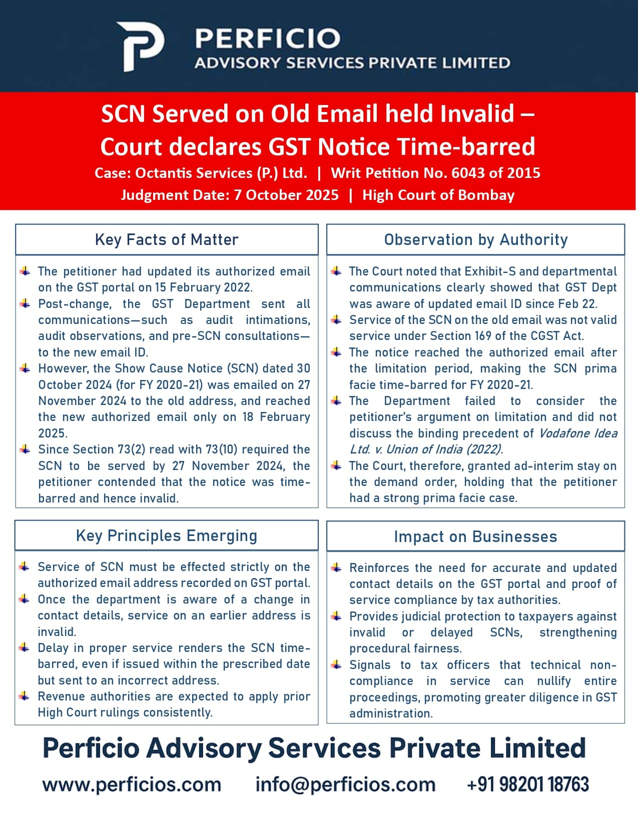 GST High Court Ruling - SCN served on Old Email held Invalid; Court declares GST Notice Time-barred 