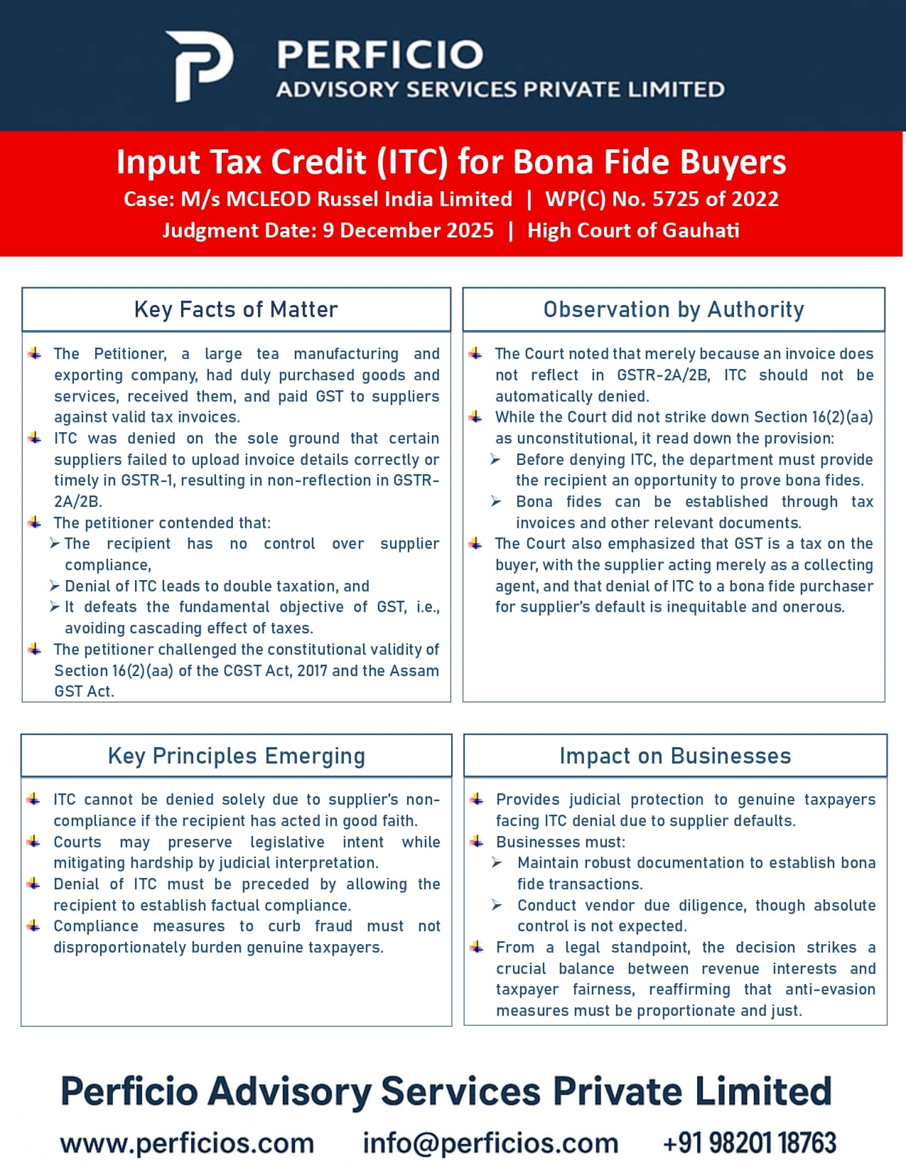 GST High Court Ruling -- Safeguarding Input Tax Credit (ITC) for Bona fide Buyers 