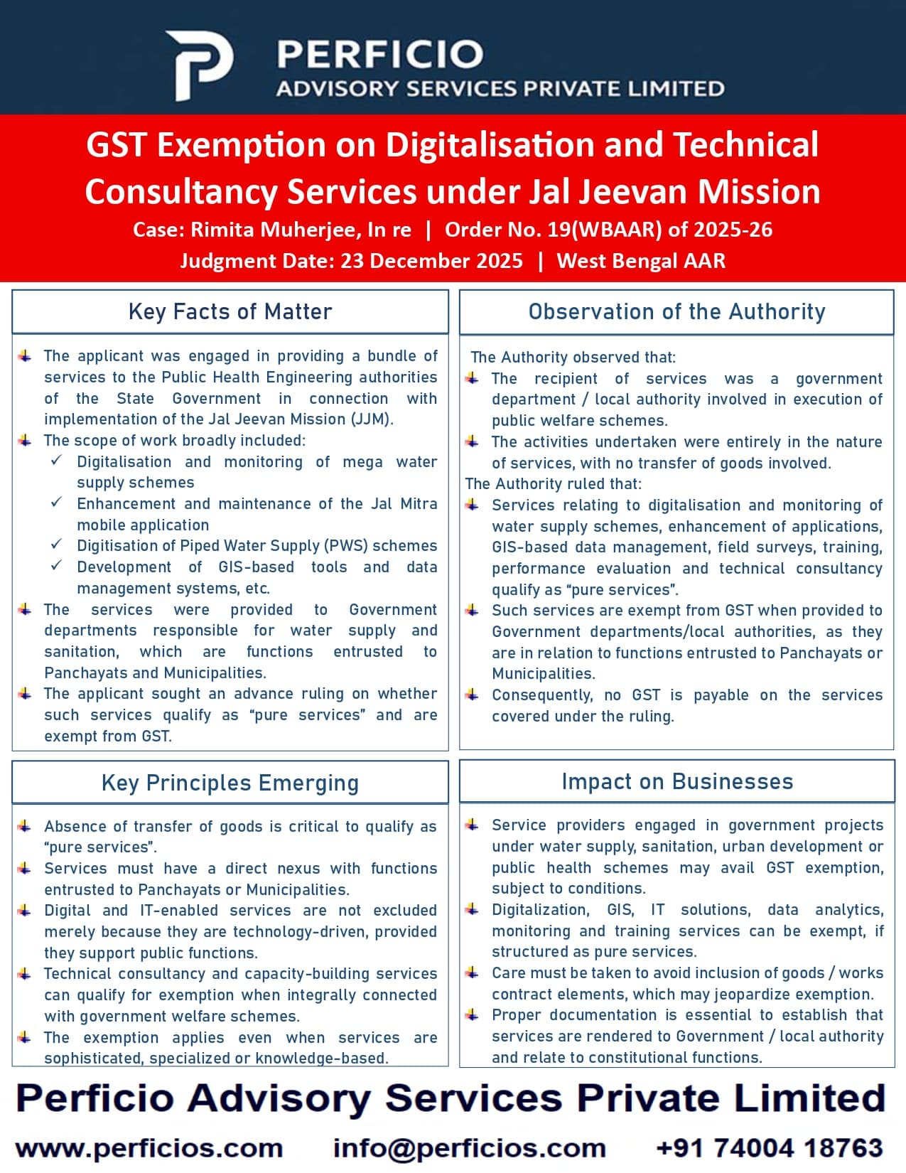 GST Advance Authority Ruling -- Exemption on Digitalisation and Technical Consultancy Services under Jal Jeevan Mission 