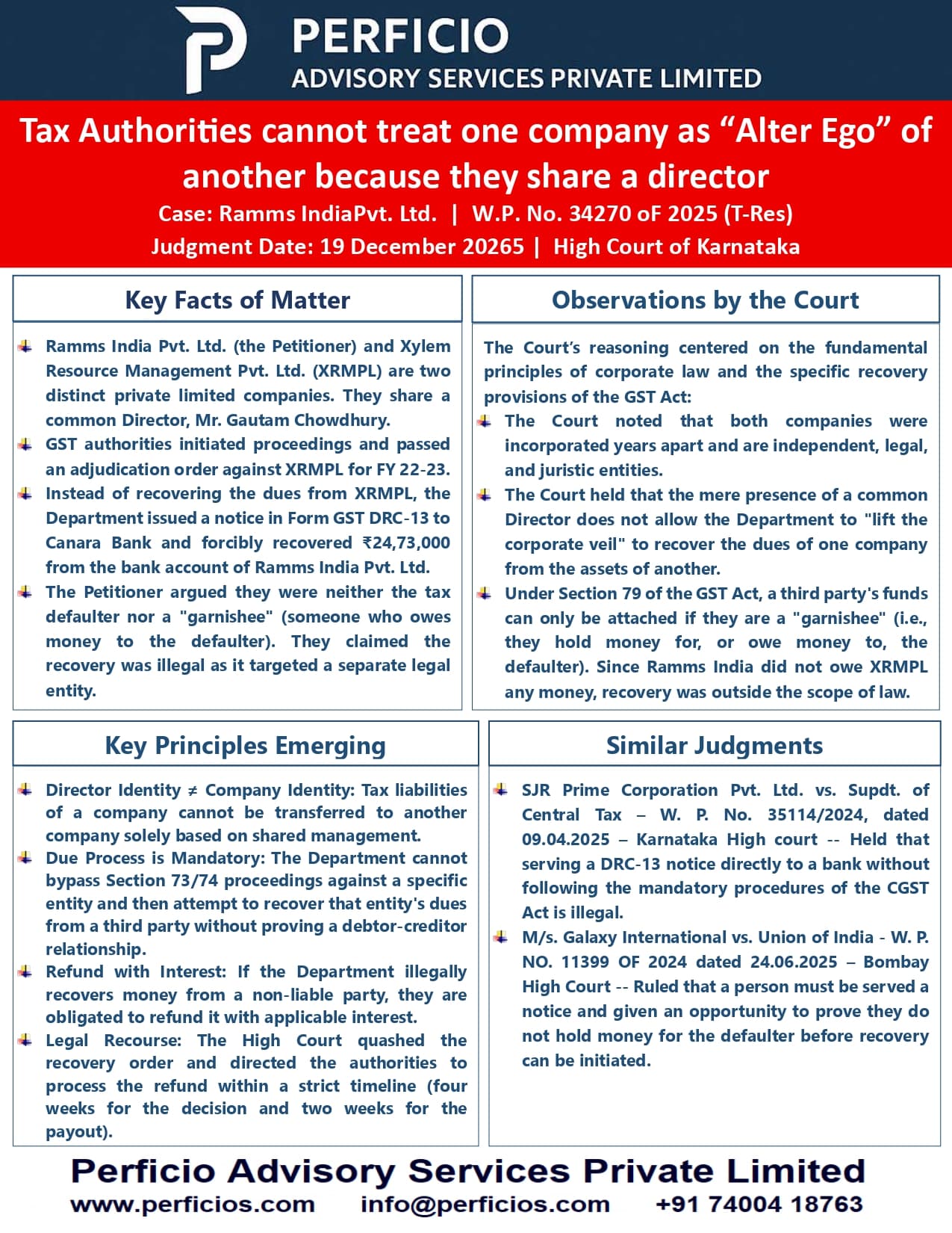 GST Ruling -- Tax Authorities cannot treat one company as "Alter Ego" of another because they share a director 