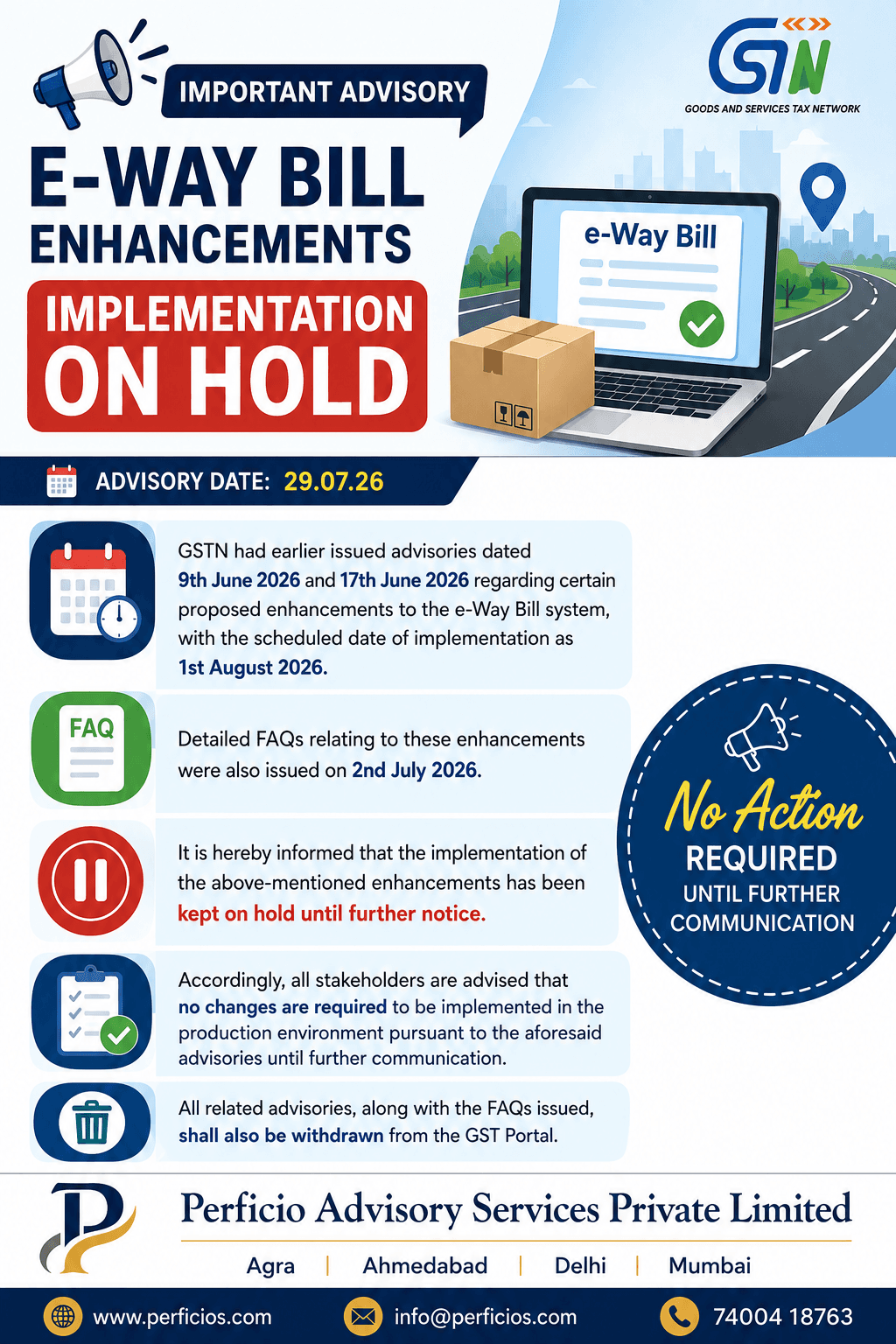 E-Way Bill Enhancements implementation kept on hold until further notice